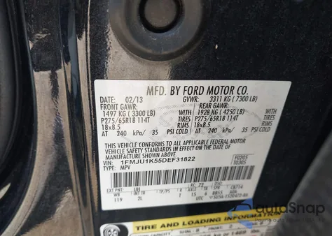 2013 Ford Expedition Limited из США, поврежденный, VIN 1FMJU1K55DEF31822